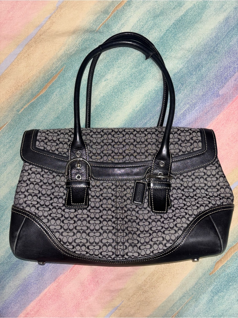 Coach Signature Satchel Soho Mini C Jacquard Canvas & Leather Flap Closure #7080